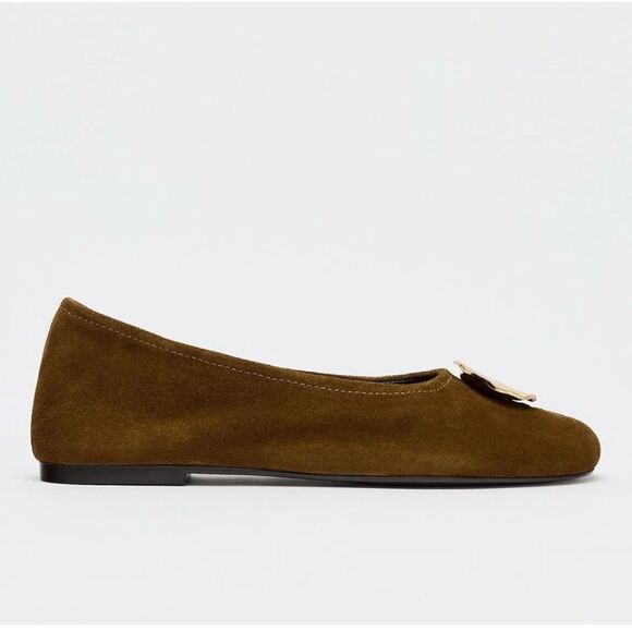 ZARA SUEDE gold buckle flats - Picture 3 of 8